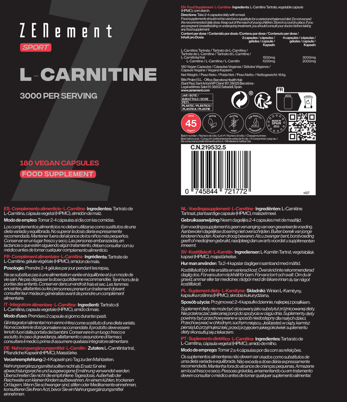 L-Carnitine 3000 per serving