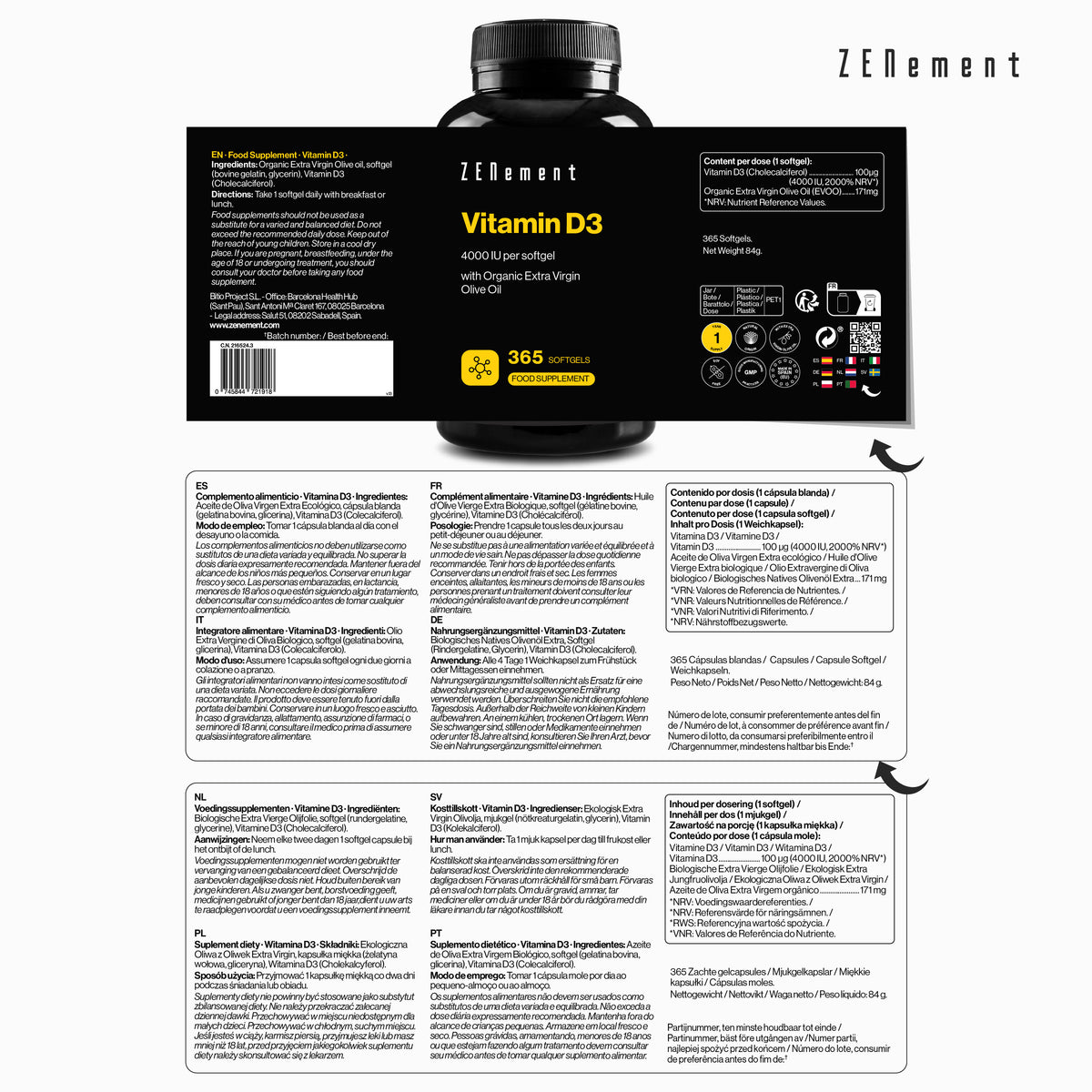 Vitamin D3 4000 IU - with Organic EVOO - High Absorption