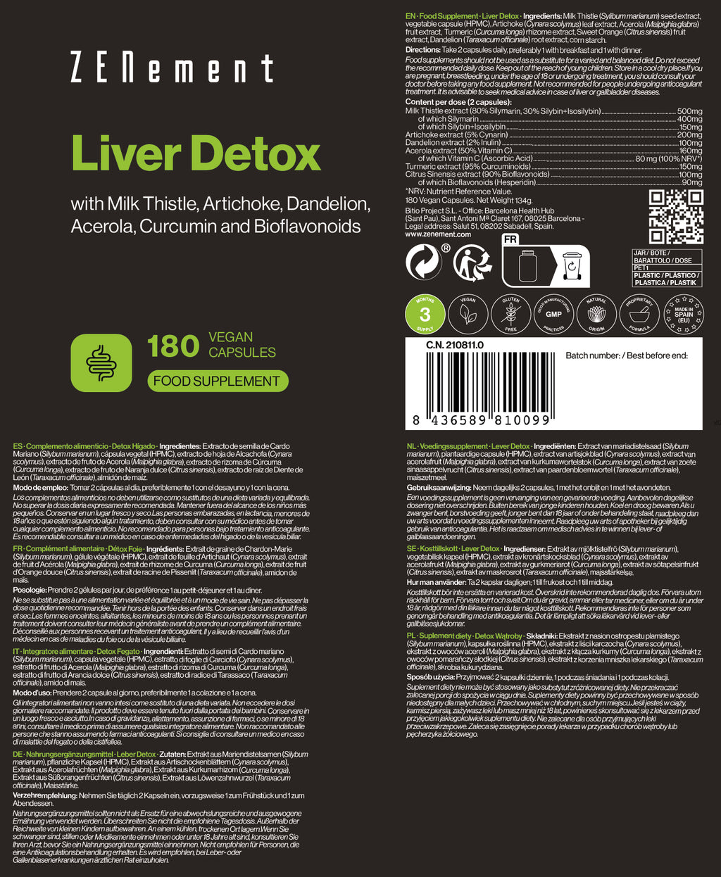 Detox Hígado con Cardo Mariano, Alcachofa, Diente de León, Acerola, Cúrcuma y Bioflavonoides