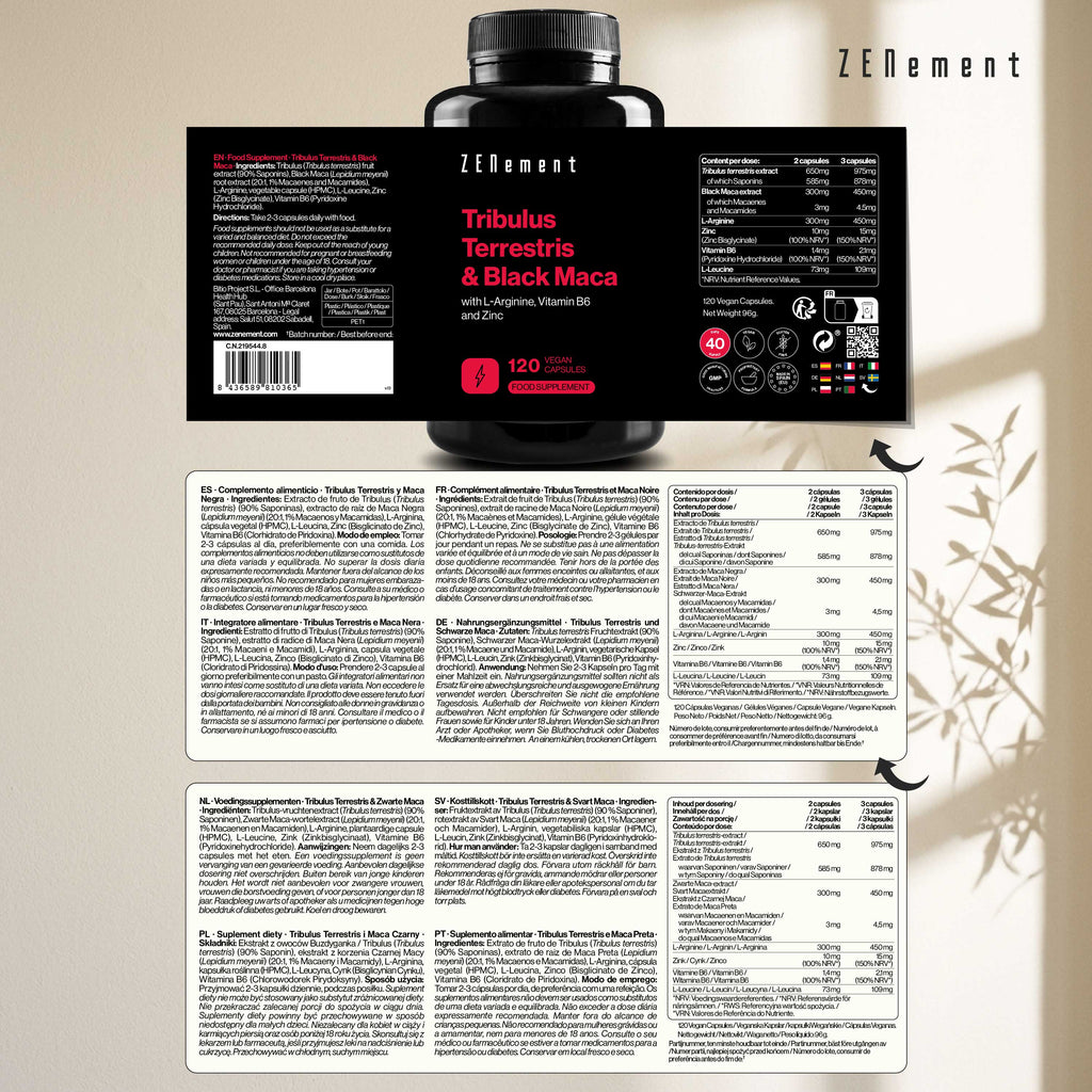 Tribulus Terrestris e Maca Nera con L-Arginina, Vitamina B6 e Zinco
