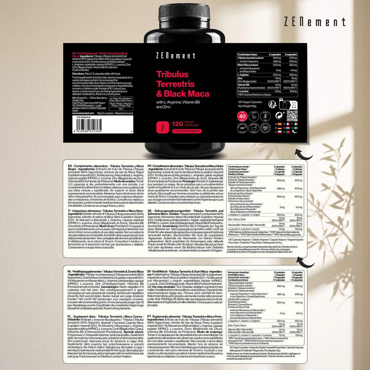 Tribulus Terrestris & Black Maca with L-Arginine, Vitamin B6 and Zinc