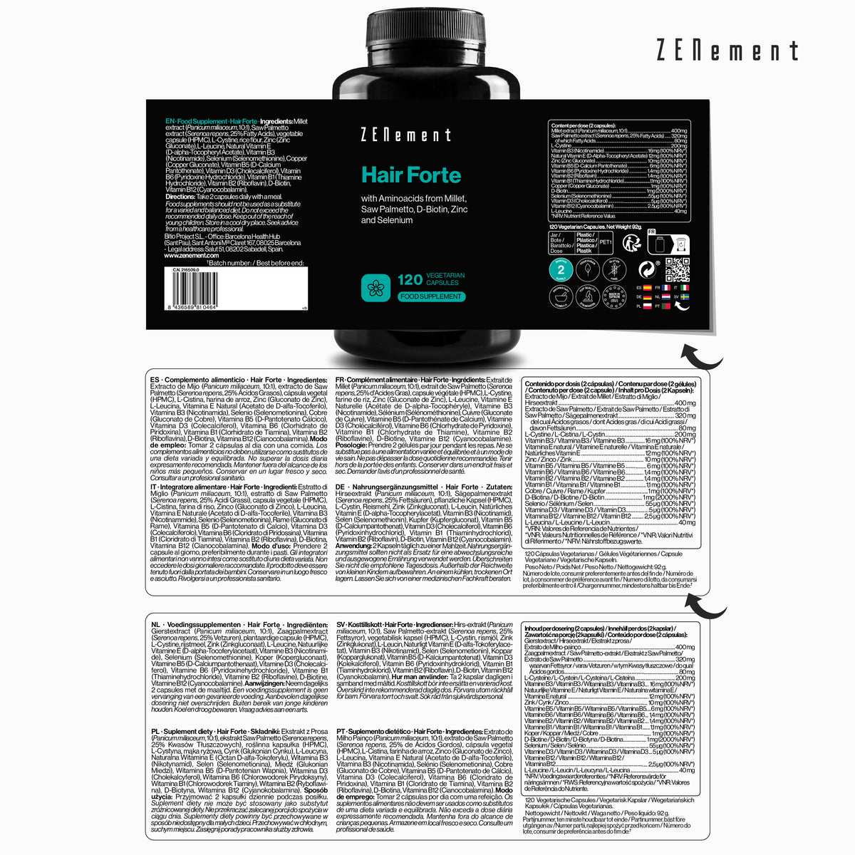 Hair Forte with Aminoacids from Millet, Saw Palmetto, D-Biotin, Zinc and Selenium