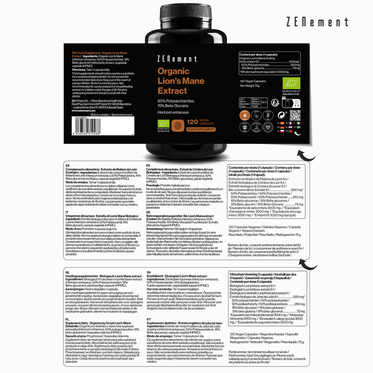 Organic Lion's Mane extract 50% Polysaccharides, 15% Beta-Glucanes
