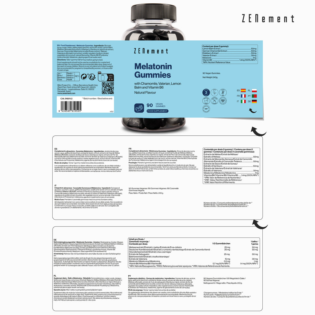 Melatonin Gummies with Chamomile, Valerian, Lemon Balm and Vitamin B6