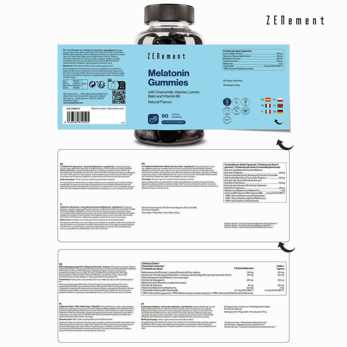 Melatonin Gummies with Chamomile, Valerian, Lemon Balm and Vitamin B6