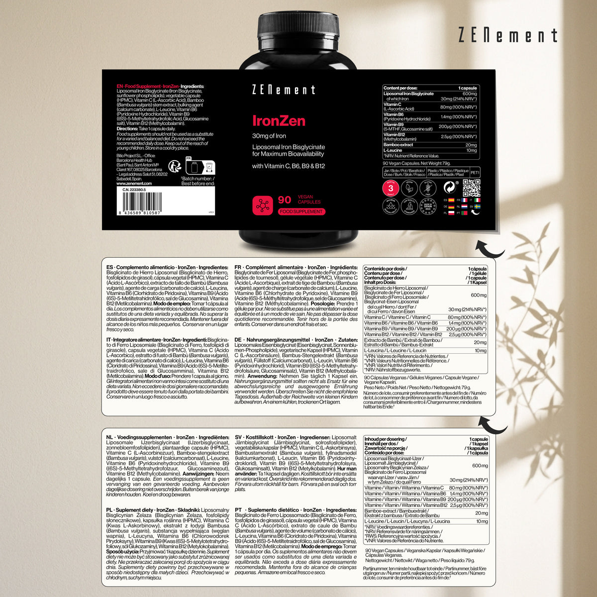 IronZen 30mg Iron with Vitamin C, B6, B9 & B12