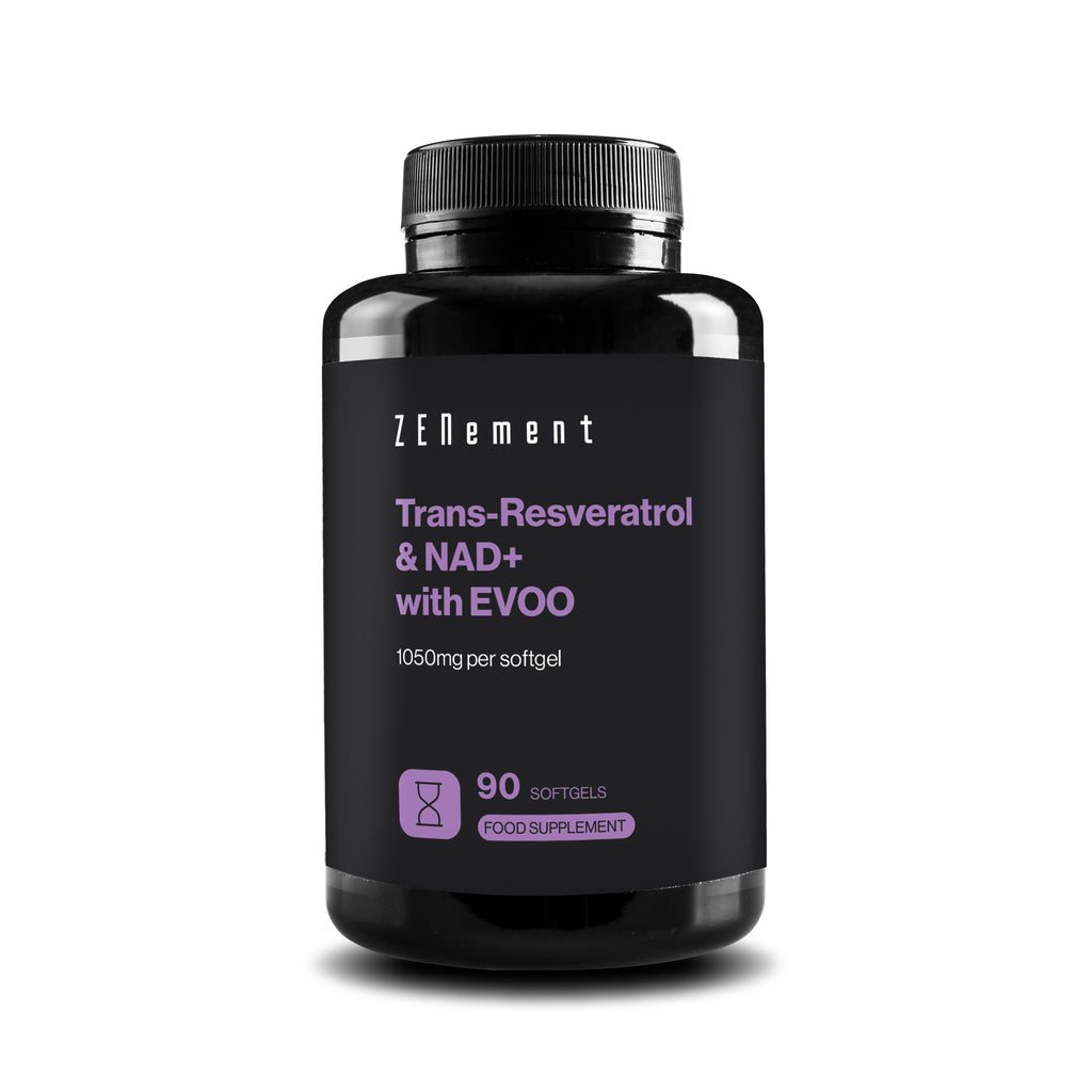 Trans-Resveratrol & NAD+ con AOVE 1055 mg por cápsula blanda
