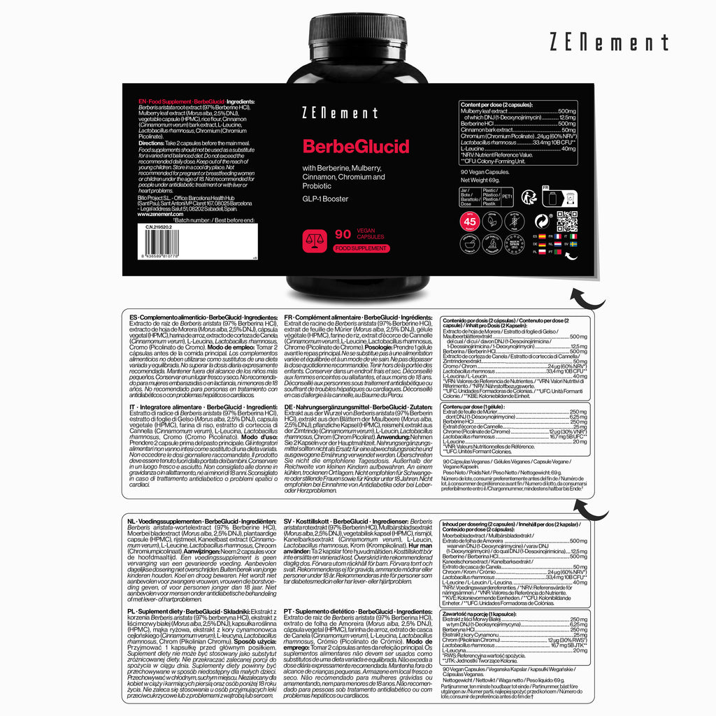 BerbeGlucid with Berberine, Mulberry, Cinnamon, Chromium and Probiotic