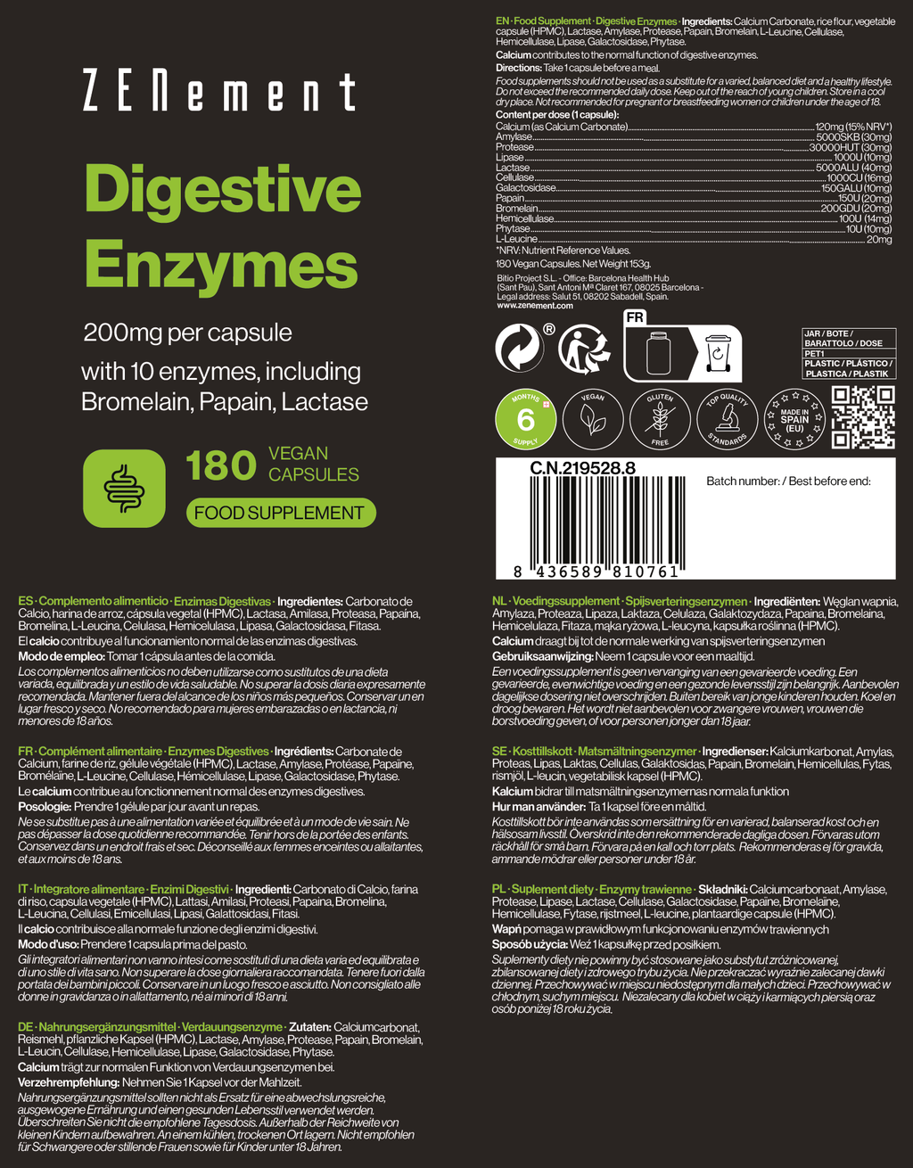 Verdauungsenzyme 200 mg pro Kapsel