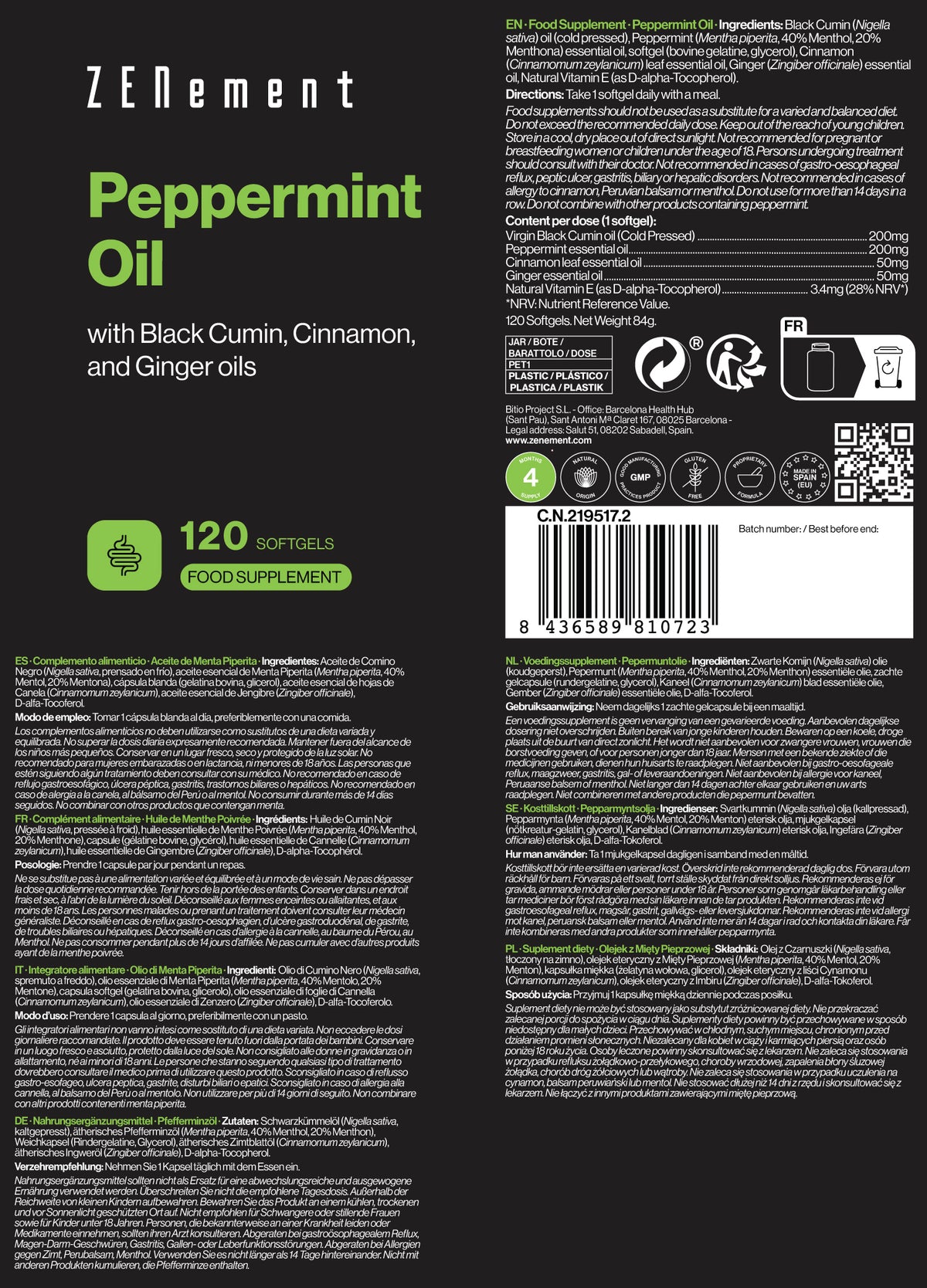 Peppermint Oil with Black Cumin, Cinnamon, and Ginger oils