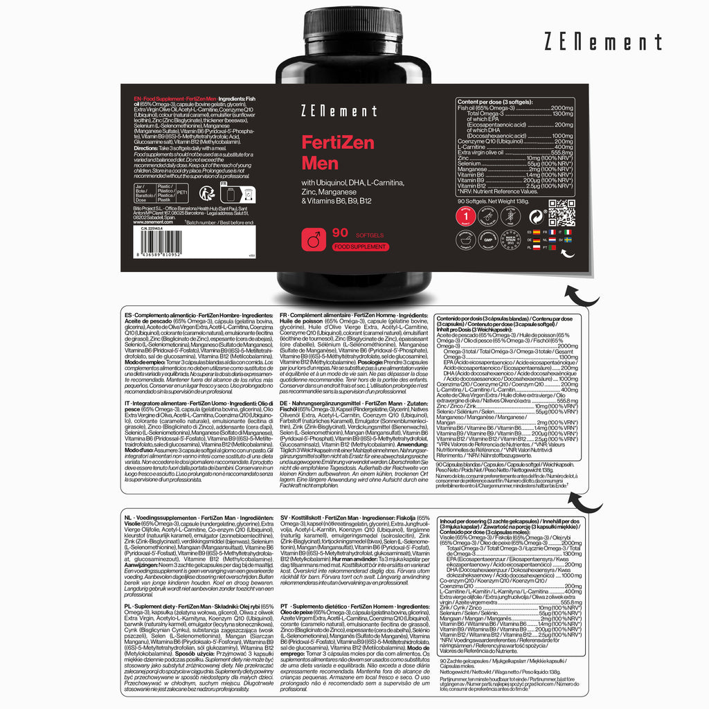 FertiZen Men with Ubiquinol, DHA, L-Carnitina, Zinc, Manganese & Vitamins B6, B9, B12