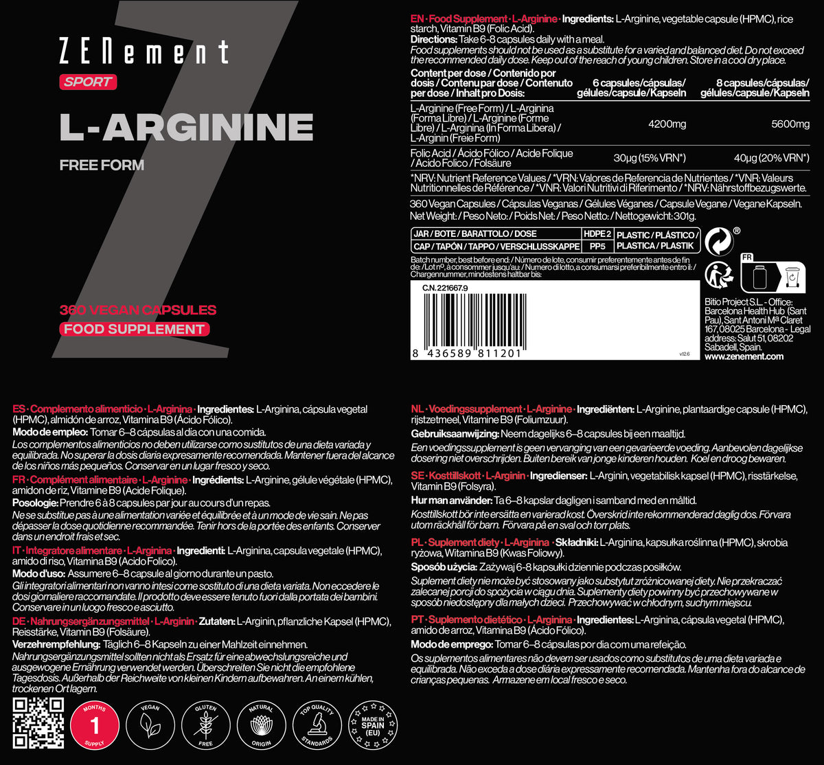 L-Arginina Forma libre