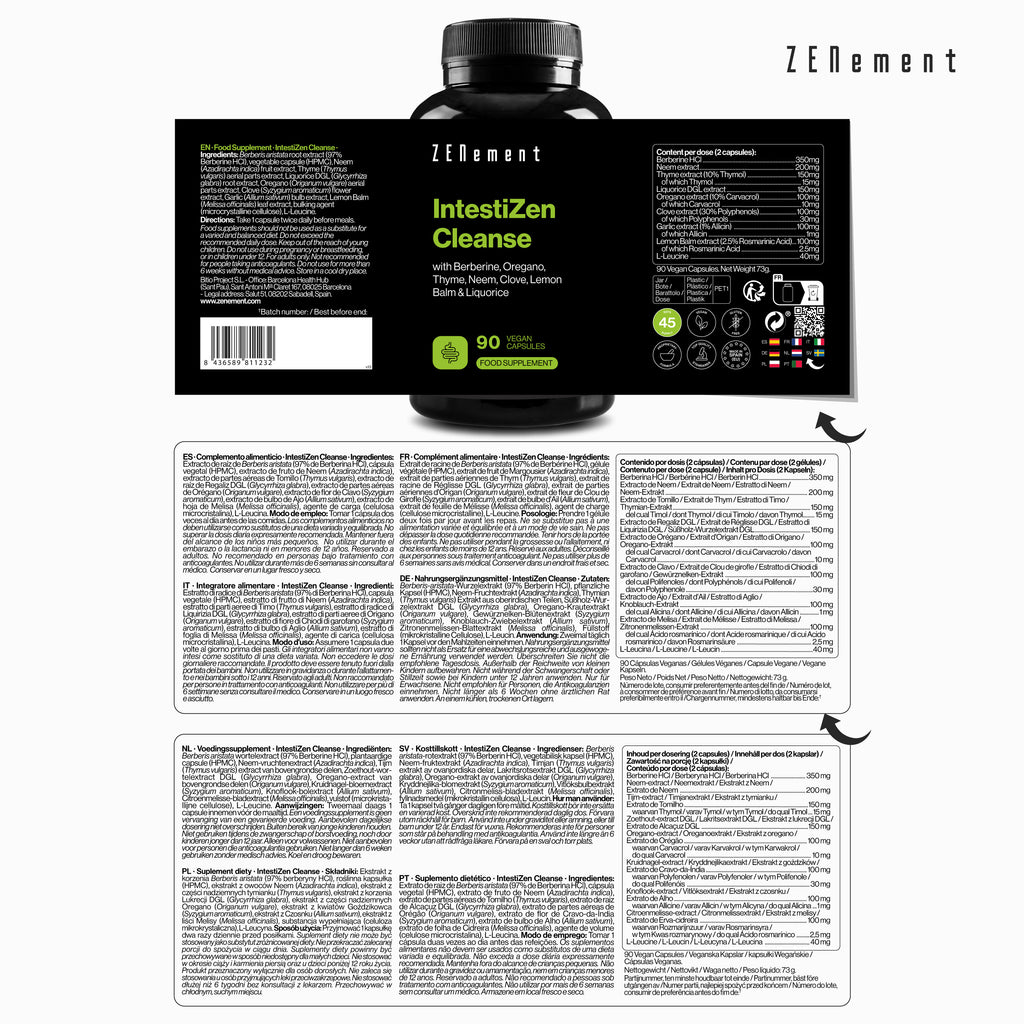 IntestiZen Cleanse – Berberine, Oregano, Thyme, 8 Plant Extracts