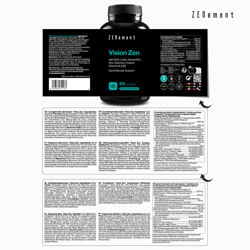 Vision Zen with DHA, Lutein, Zeaxanthin, Zinc, Selenium, Copper, Vitamins E & B2